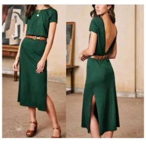 Sezane Small Emerald Green Lucille Open Back Dress